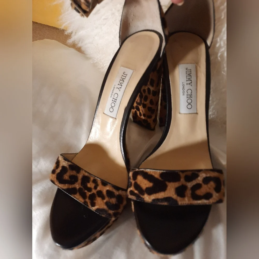JIMMY CHOO Platform Leopard Sandals Sz 39 Euro US 8.5 - Picture 3 of 13